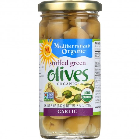 Mediterranean Organics Green Stuffed Garlic Olives (12x8.5 Oz)