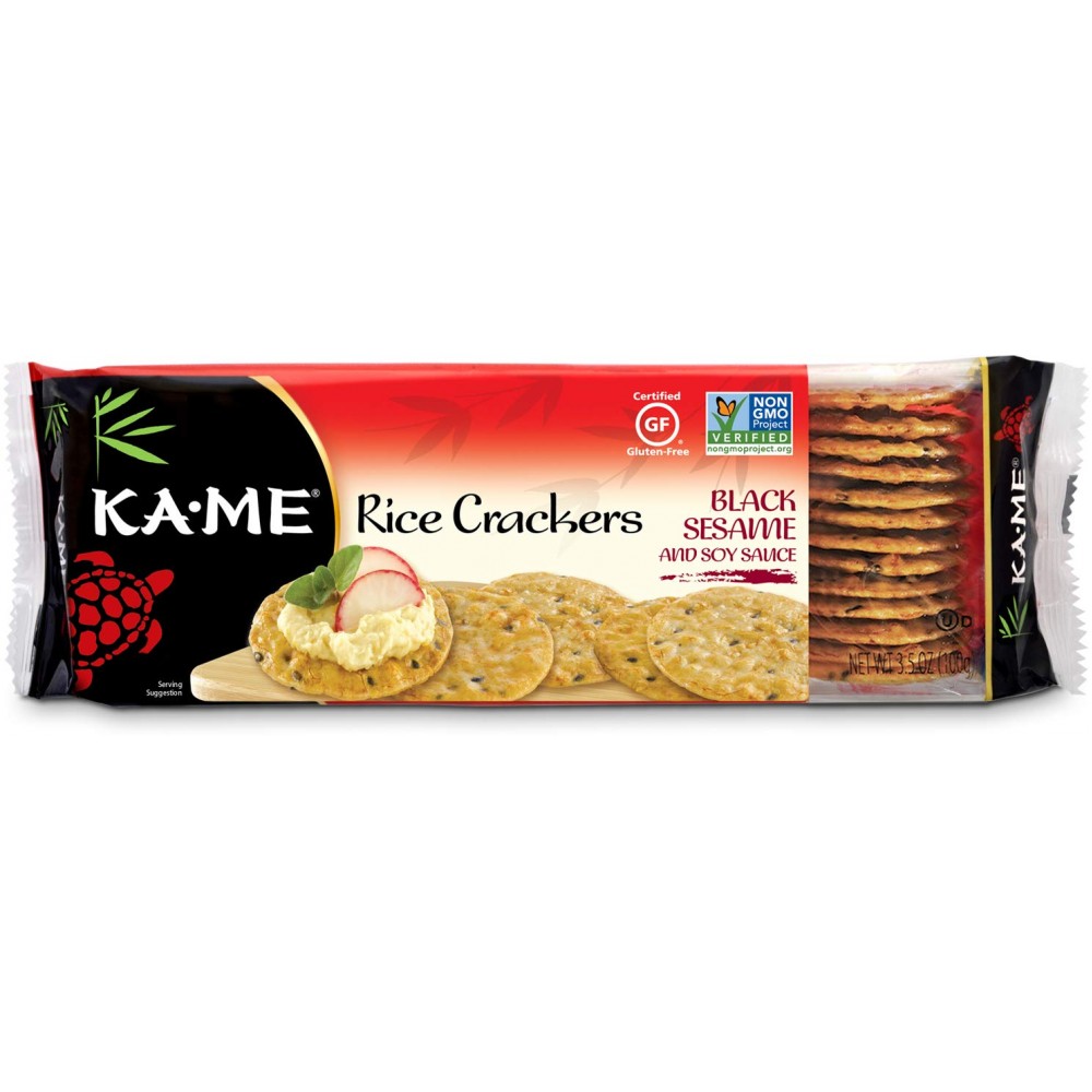 Ka-Me Rice Crunch Cracker Black Sesame & Soy Sauce (12x3.5Oz)