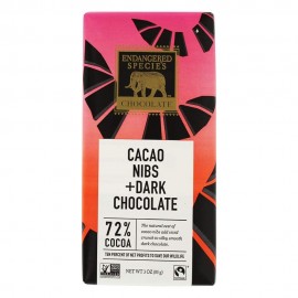 Endangered Species Dark Chocolate Bar Cocoa Nibs (12x3 Oz)