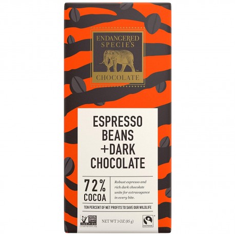 Endangered Species Dark Chocolate Bar Espresso Tiger (12x3 Oz)