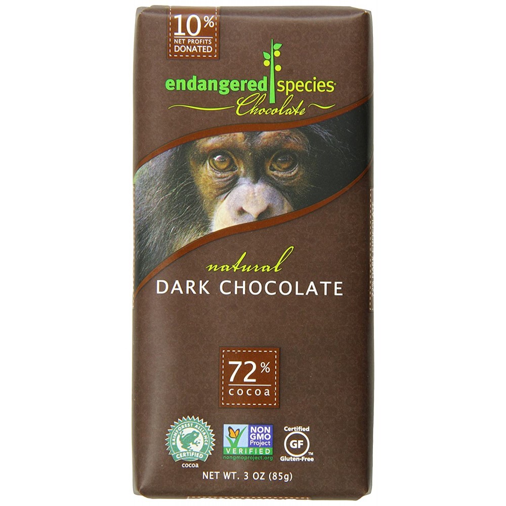 Endangered Species Smooth Dark Chocolate Bar Chimpanzee (12x3 Oz)